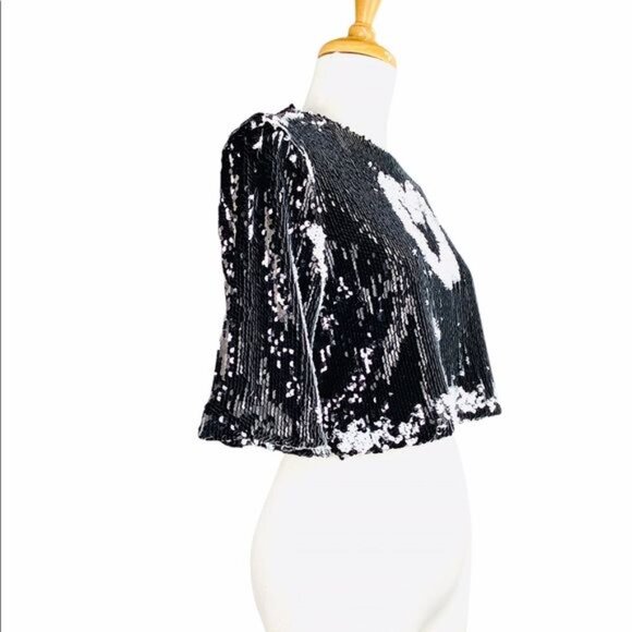 Lucy Paris Crop Top Reversible Sequins Black and White Party Top Size S NWOT - Picture 7 of 13